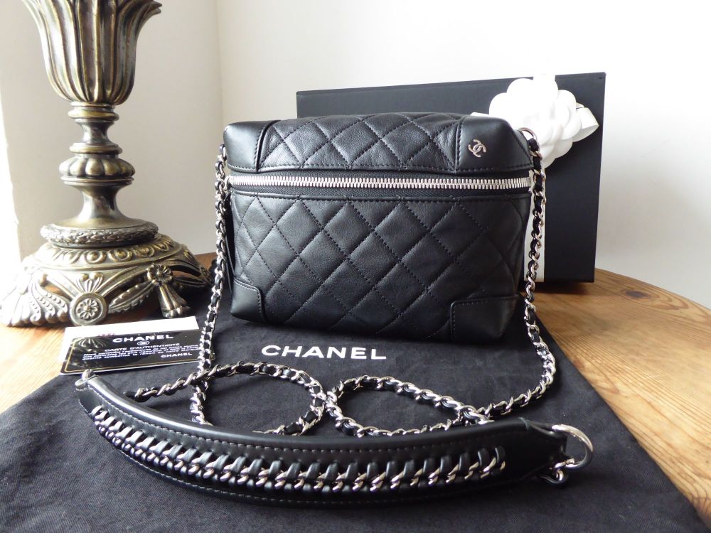 Chanel Small Quilted Camera Messenger Bag in Black Calfskin 