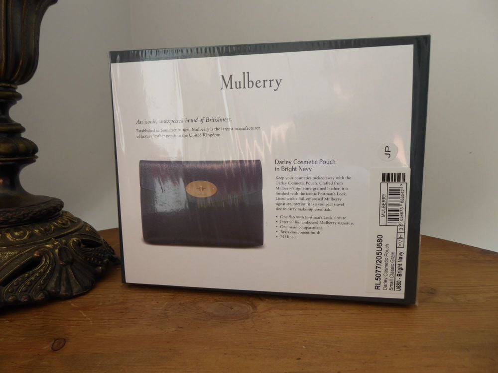 Mulberry Darley Cosmetic Pouch in Bright Navy Small Classic Grain  - New