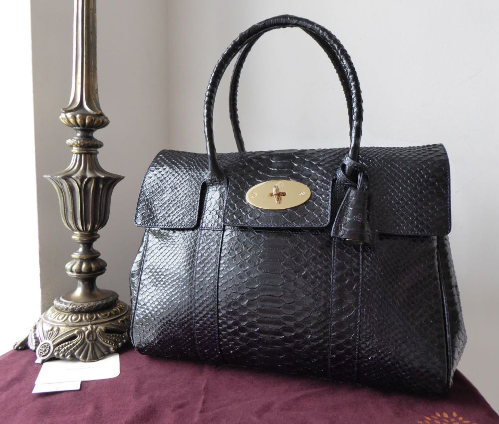 Mulberry Classic Bayswater in Ink Blue Silky Snake Shine Calfskin