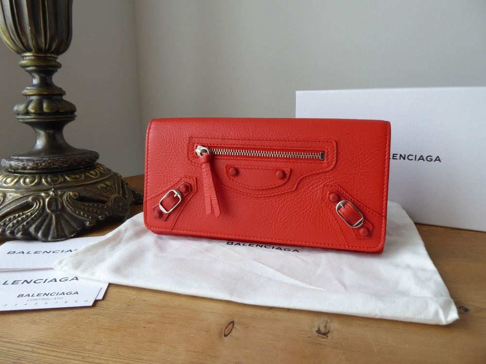 Balenciaga Neo Classic Continental Flap Wallet in Rose Corail Calfskin with Shiny Silver Hardware