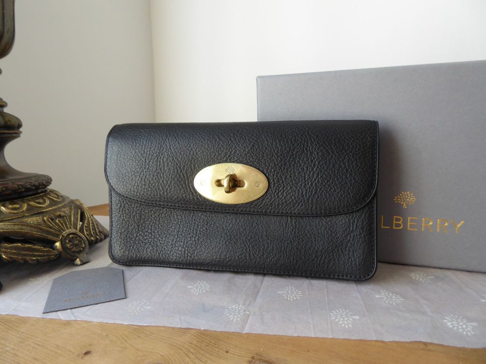 Mulberry Classic Postmans Long Locked Continental Flap Purse Wallet in Black Natural - SOLD
