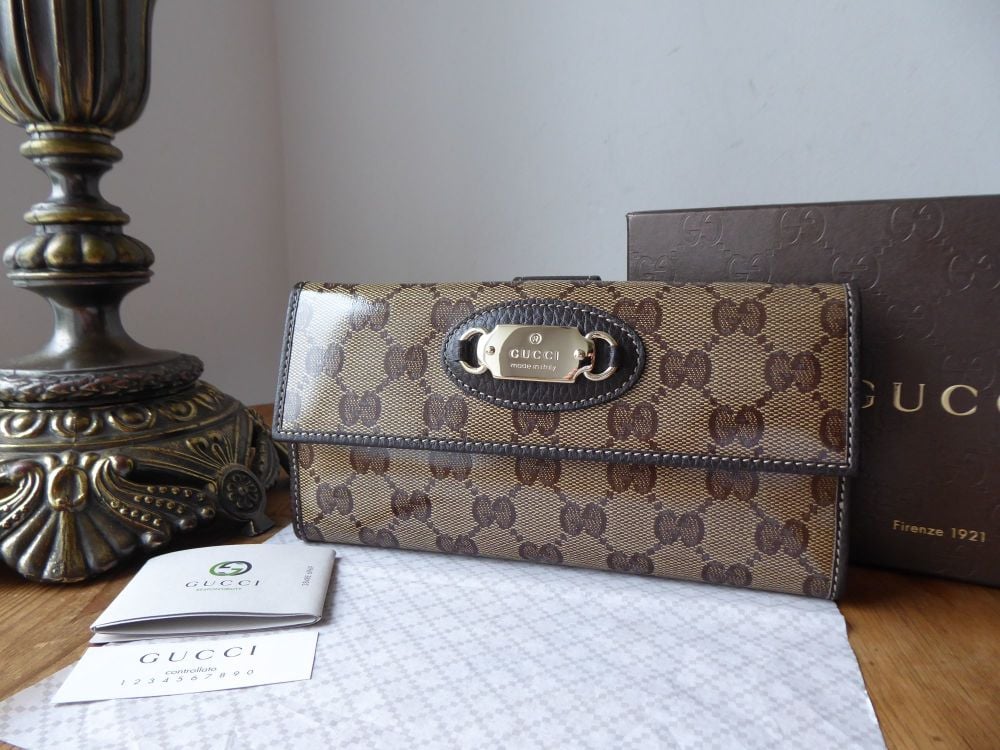 Gucci Continental Flap Purse Wallet in Ebony Beige Crystal GG Monogram - SOLD