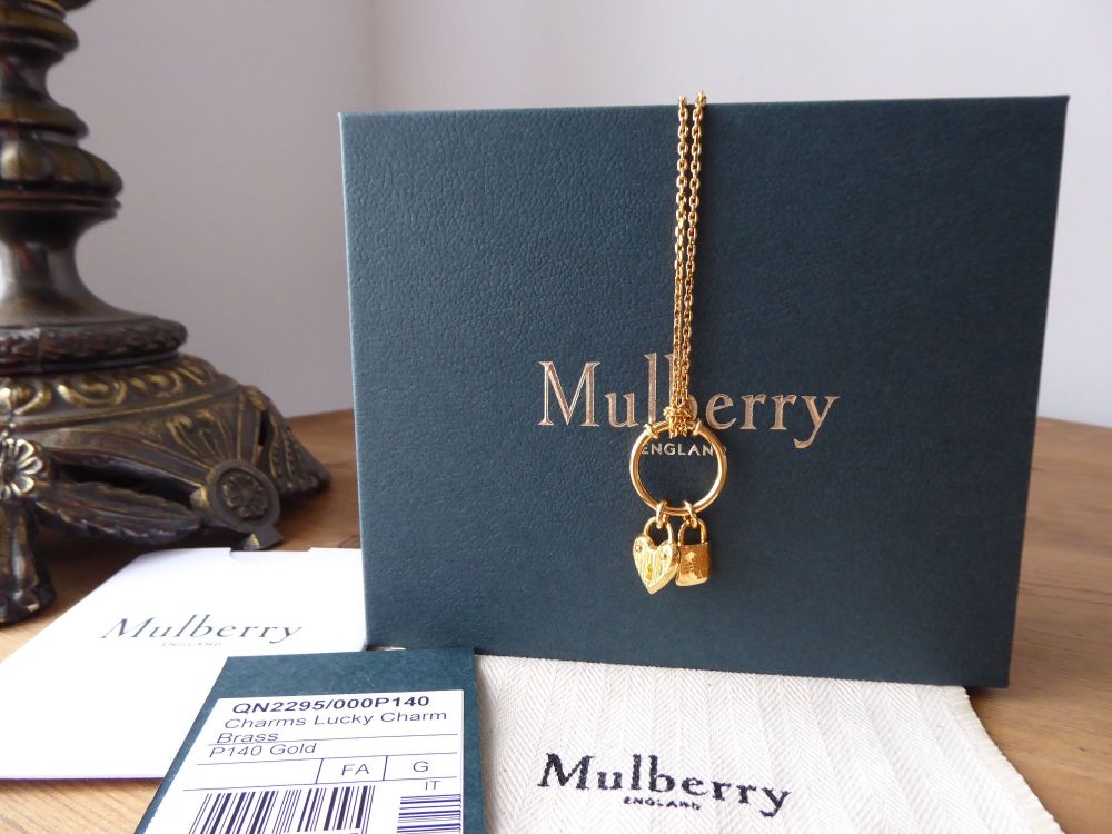 Mulberry Lucky Charms Mini Heart & Padlock  Necklace in Golden Brass - SOLD