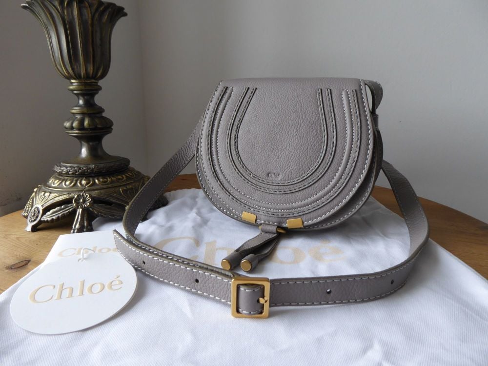 Chloé Marcie Round Saddle Mini Bag in Cashmere Grey Pebbled Calfskin - SOLD
