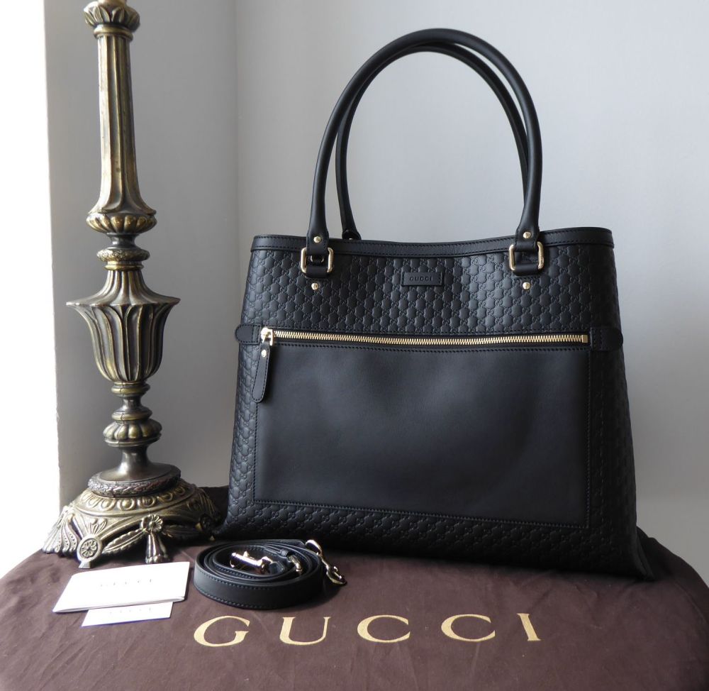 Gucci Large Soft Shoulder Tote in Black Micro GG Guccissima Embossed Calfskin - SOLD