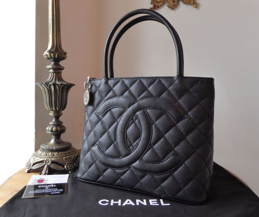 Chanel Medallion Tote in Black Caviar Leather with Ruthenium Hardware