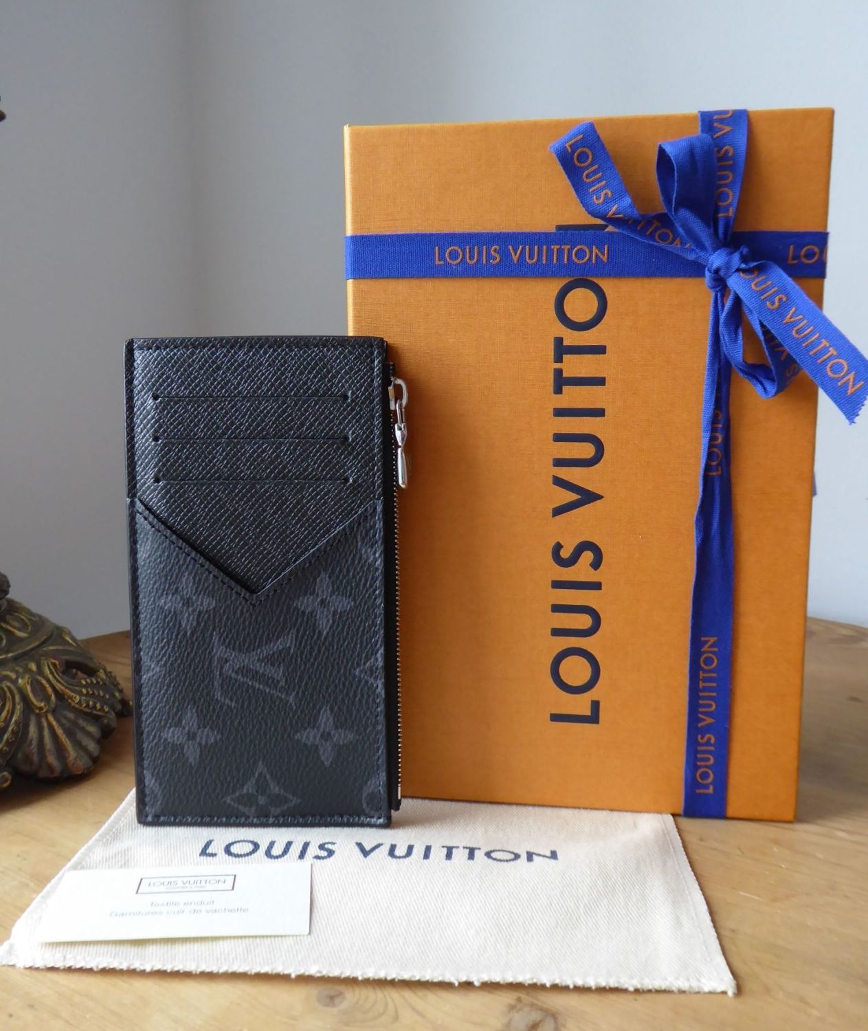 Louis Vuitton Coin Card Holder Monogram Taigarama Black 2419704