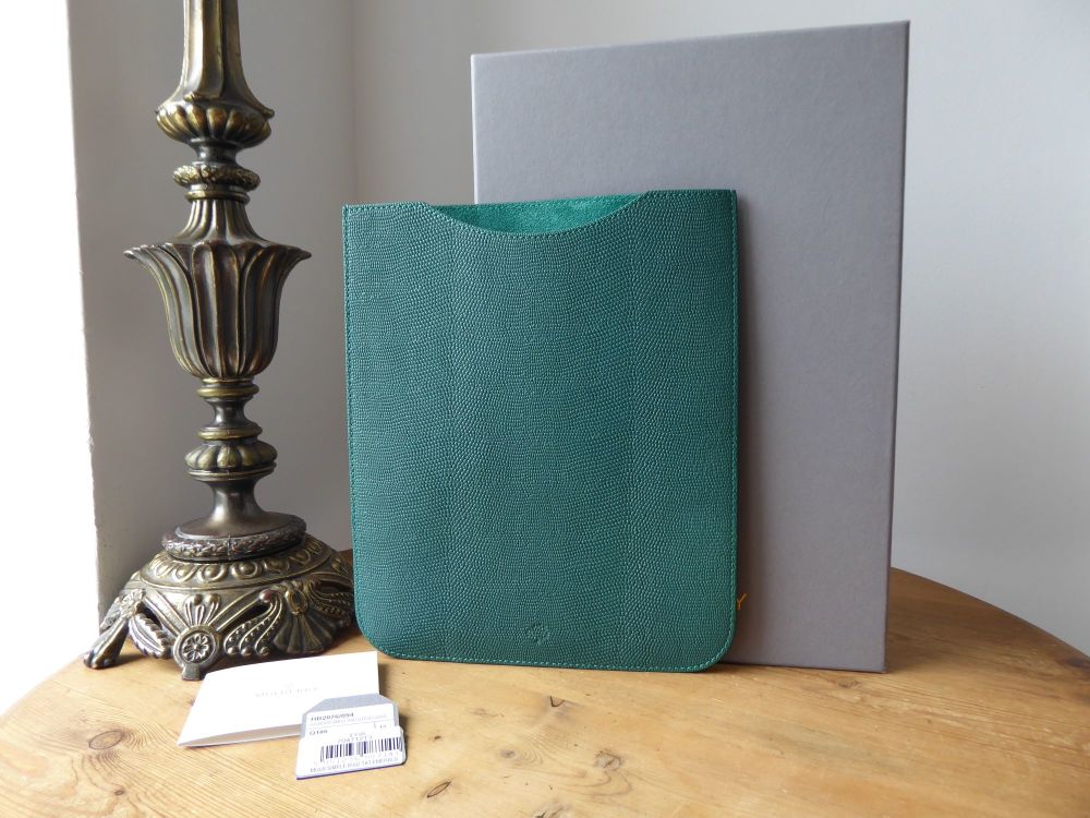 Mulberry Simple iPad Tablet Sleeve Case in Emerald Green Textured Lizard Printed Calfskin - SOLD