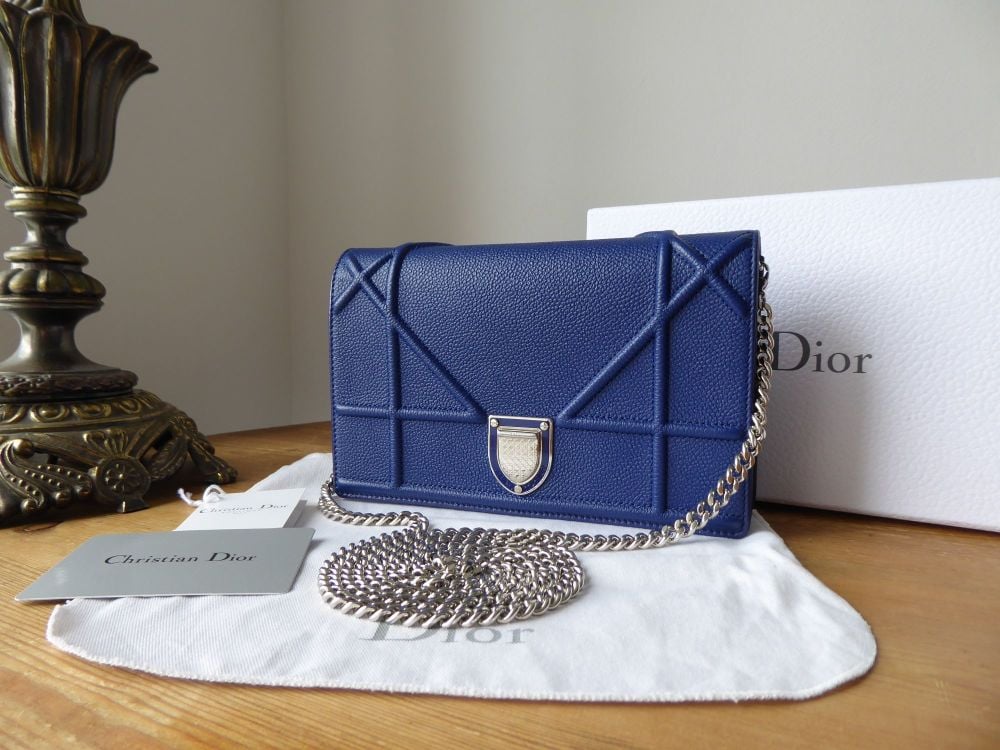 Dior Diorama Wallet on Chain in Bleu De Minuit Grained Calfskin with Silver Hardware  - SOLD