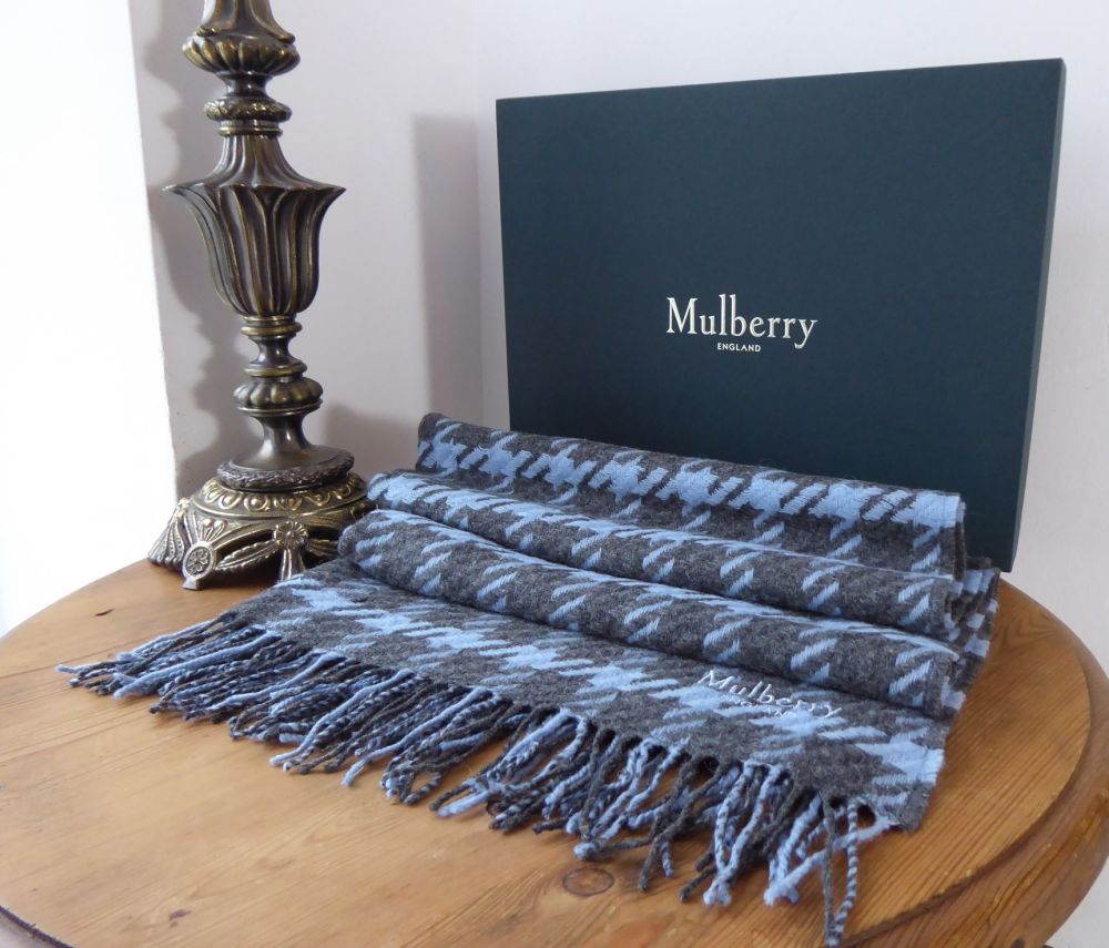 Mulberry Large Shawl Wrap Scarf in Pale Slate & Charcoal Houndstooth Lambswool - SOLD