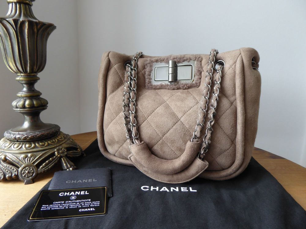 Chanel Ultra Soft Small Mademoiselle Lock Shoulder Bag in Taupe Quilted Shearling - SOLD