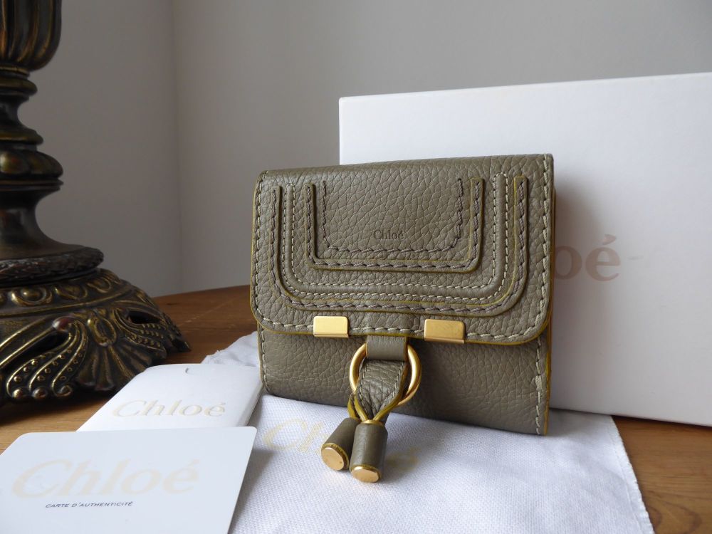 Chloé Marcie Compact Square Wallet Purse in Baobab Green Soft Pebbled Calfskin - SOLD