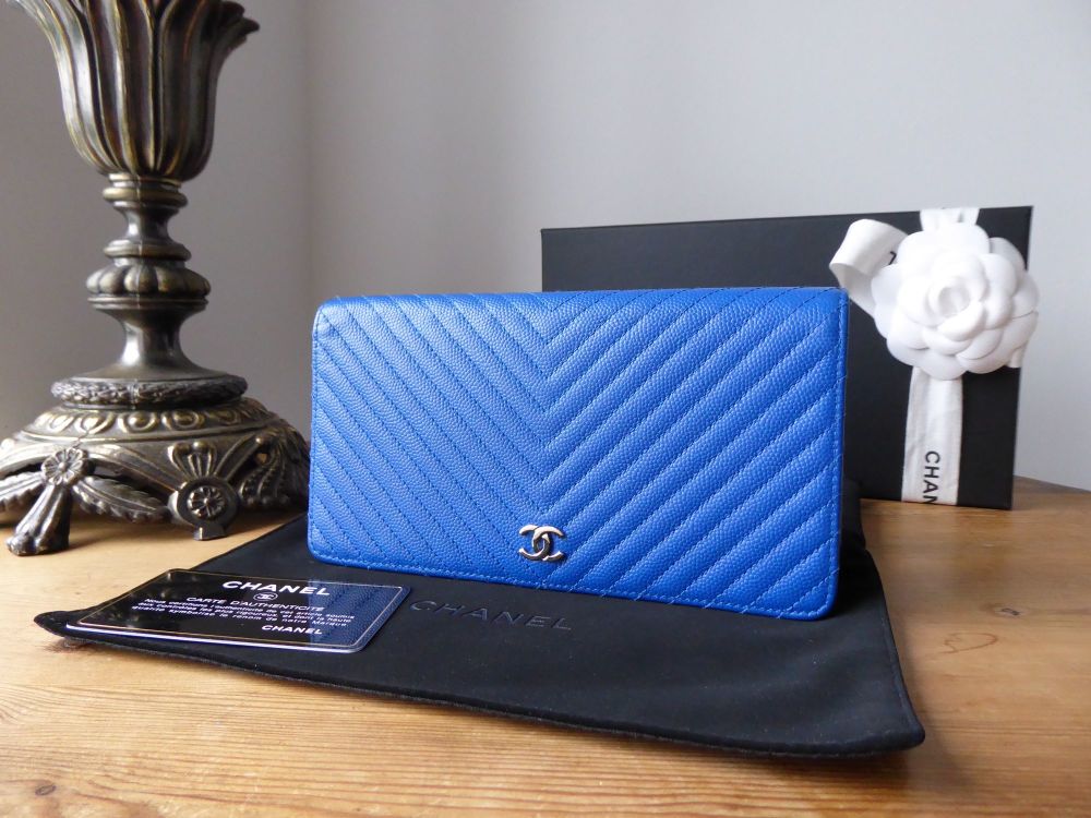 Chanel Long Yen Flap Wallet in Bright Blue Chevron Quilted Caviar- SOLD
