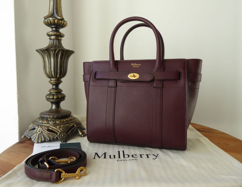 Mulberry Mini Zipped Bayswater in Oxblood Grain Vegetable Tanned Leather - New