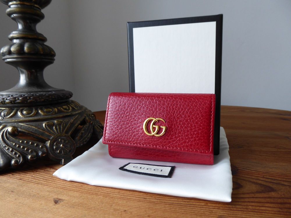 Gucci GG Marmont Key Holder Folded Case in Hibiscus Red Grained Calfskin - SOLD