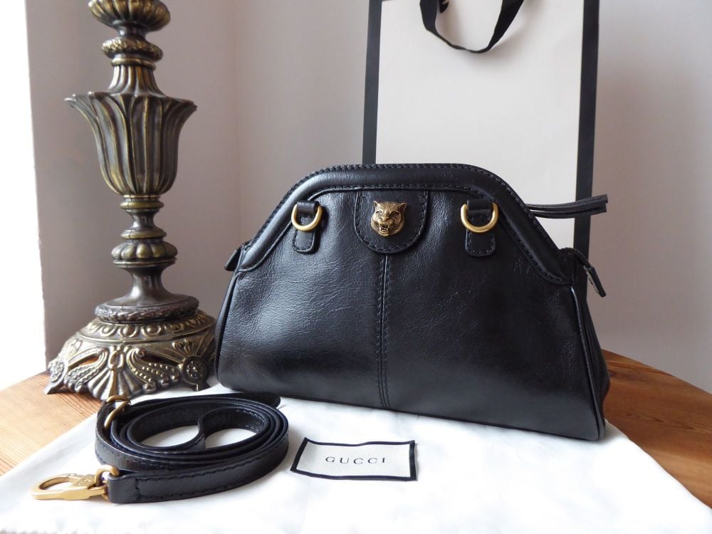 Gucci Small Rebelle Bag in Black Glace Calfskin