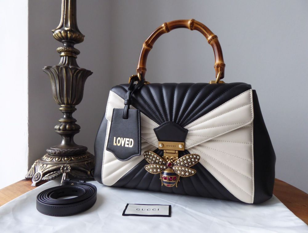 Gucci Queen Margaret Medium Satchel Flap Bag in Monochrome Matelassé - New*