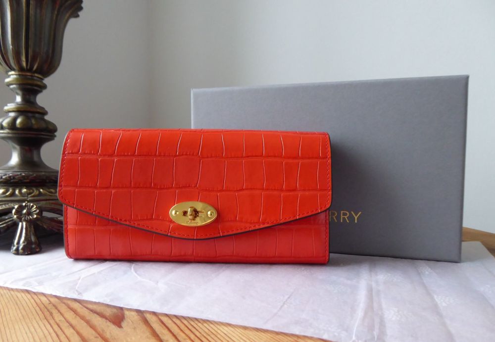 Mulberry Darley Long Wallet Purse in Hibiscus Red Croc Printed Leather  - SOLD