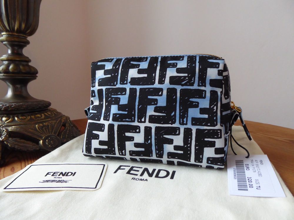 Fendi 'California Sky' FF Trapezoid Zipped Cosmetics Makeup Pouch - New