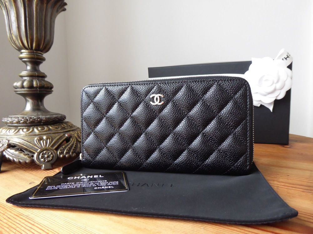 Chanel Classic Long Zip Around Wallet Purse in Black Quilted Caviar with  Silver Hardware - SOLD