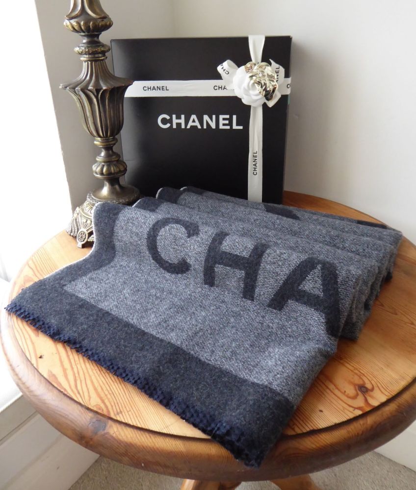 Chanel Classic CC Large Winter Wrap Stole Scarf in Sparkle Navy Marl Cashmere Silk - SOLD