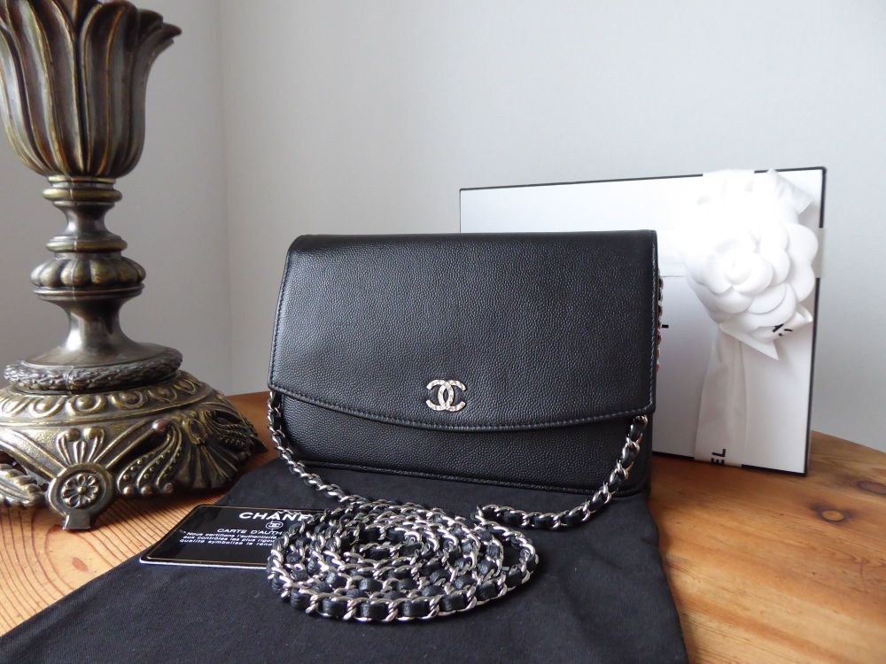 Chanel Black Caviar Leather Sevruga Wallet on Chain Chanel