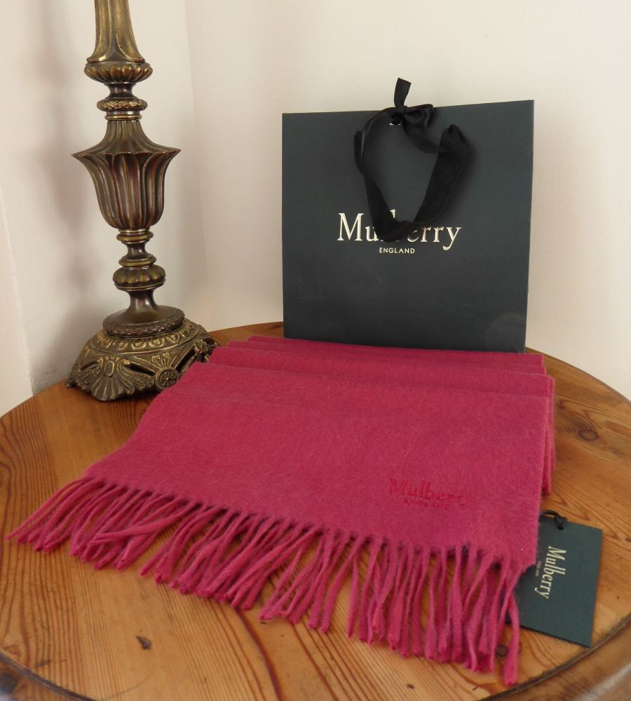 Mulberry Classic Fringed Winter Scarf in Raspberry Pink 100% Cashmere - SOLD