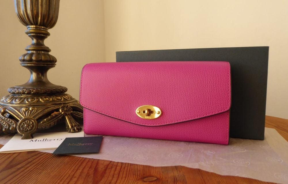 Mulberry Darley Long Wallet Purse in Deep Pink Cross Grain Leather  - As New