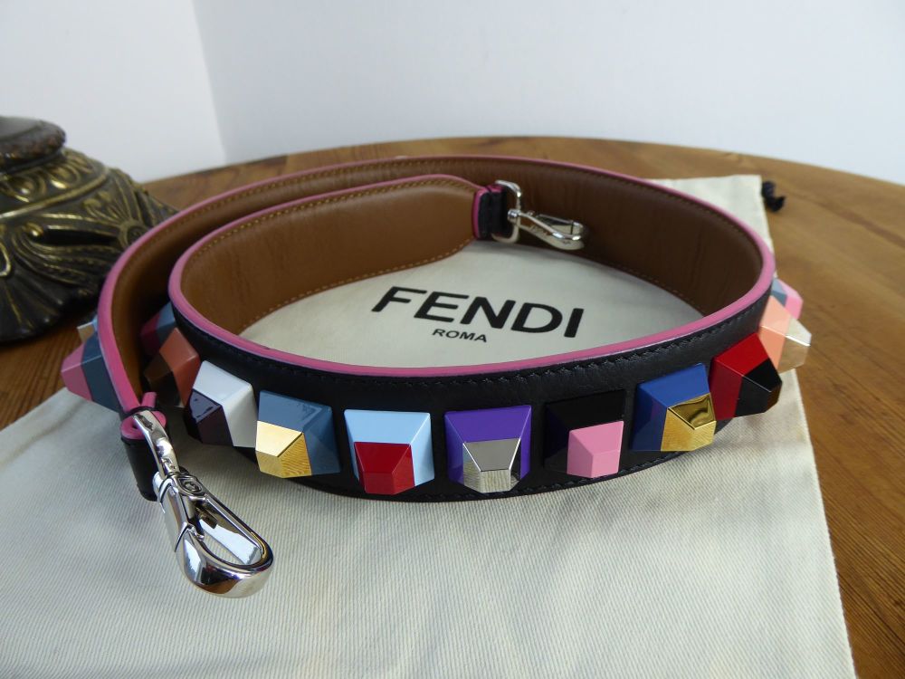 Fendi Strap You Cube Stud Long Shoulder Strap in Black Brownie & Multicoloured Plexiglass