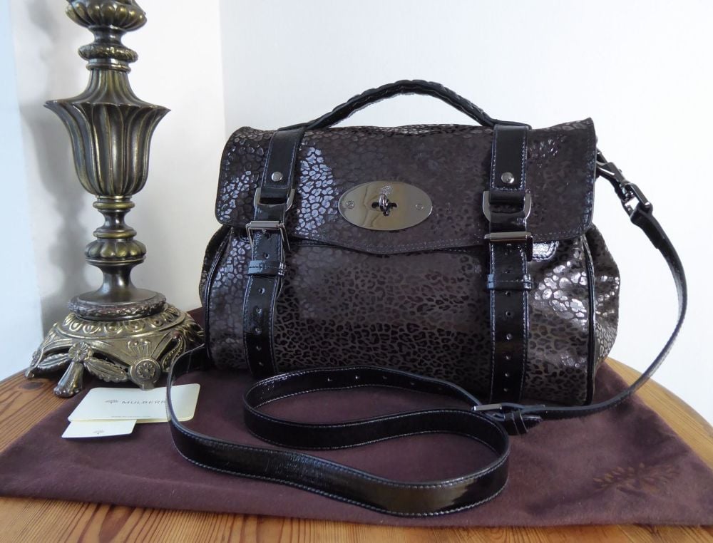 Mulberry Regular Alexa Satchel in Black Mini Leopard Patent - SOLD