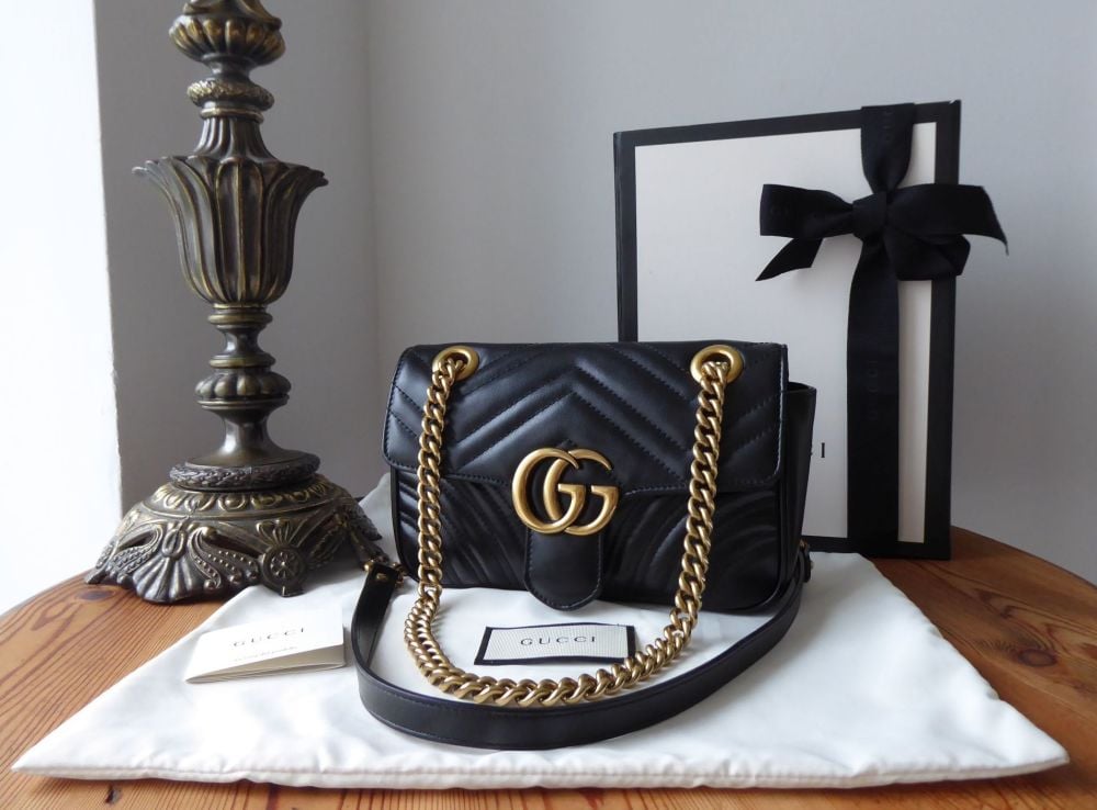 Gucci GG Marmont Mini Bag in Black Matelassé Quilted Calfskin 