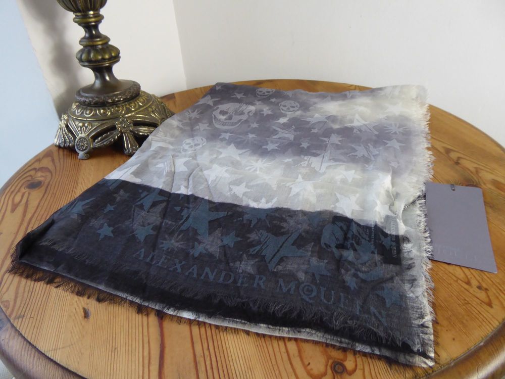 Alexander McQueen Nightfall Starburst Skulls Ombre Degrade Large Scarf Wrap