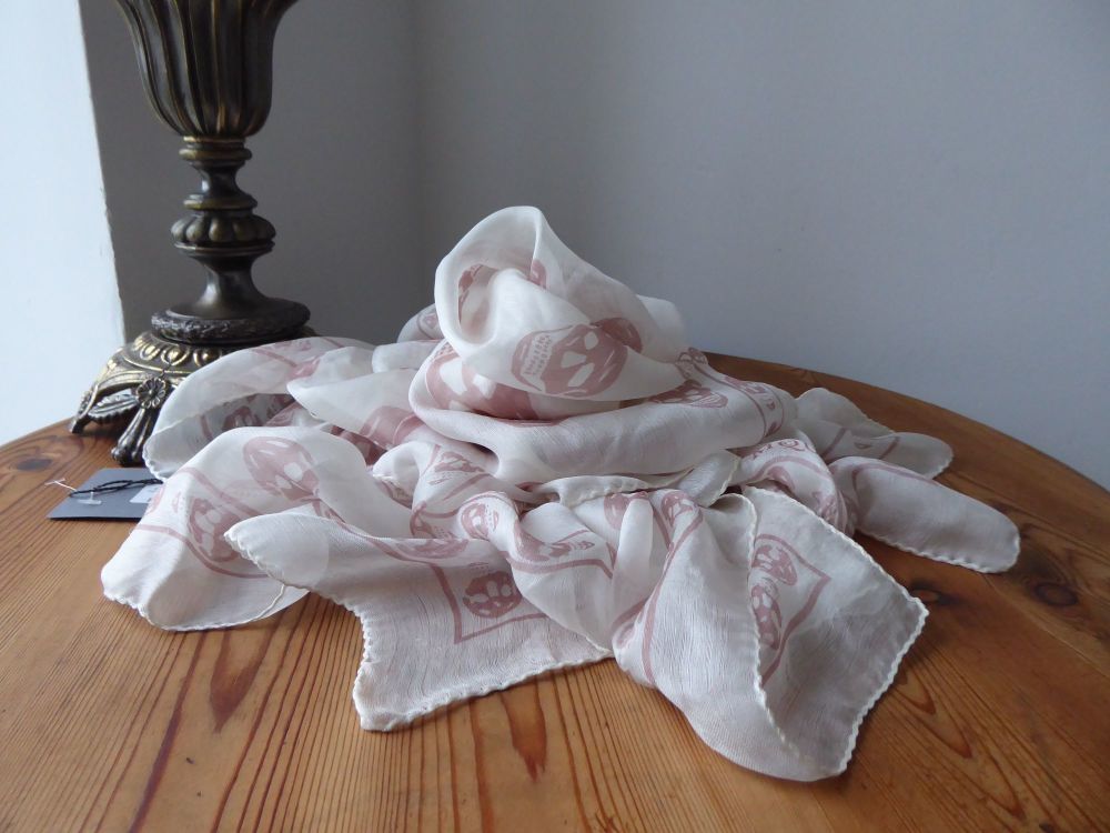 Alexander McQueen Classic Skull Scarf in Ivory Cream and Rosewater 100% Silk Chiffon - SOLD