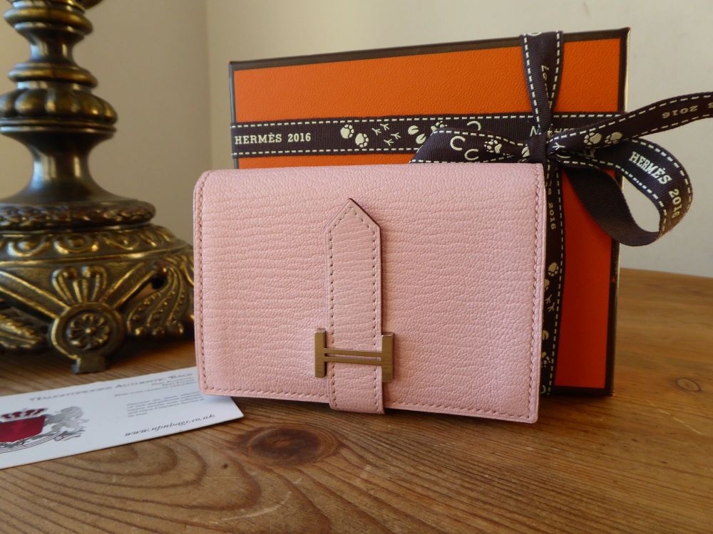 Hermès Béarn Mini Combined Compact Wallet in Rose Sakura Chèvre Mysore with Palladium Hardware - SOLD