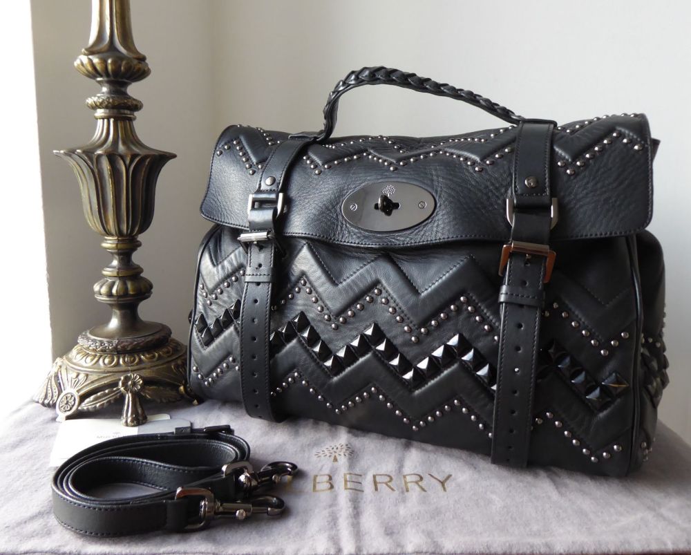 Mulberry Oversized Alexa Satchel with Zig Zag Rivets in Black Smooth Touch Leather - SOLD