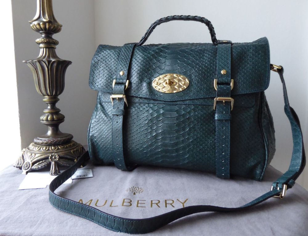 Mulberry Oversized Alexa Satchel in Petrol Silky Snake Printed Leather with Feature Lockplate - SOLD