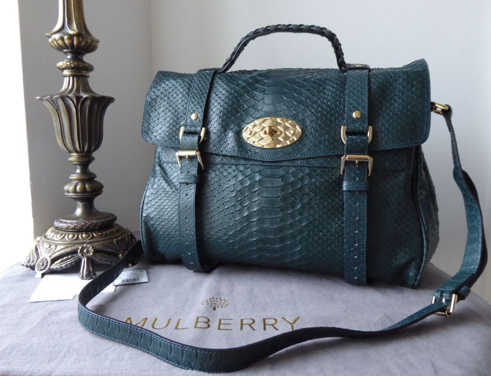 Mulberry Oversized Alexa Satchel in Petrol Silky Snake Printed Leather with Feature Lockplate - SOLD