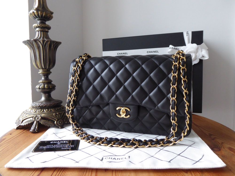 Chanel Timeless Classic Jumbo Double Flap Bag In Black Lambskin With Gold  Hardware SOLD