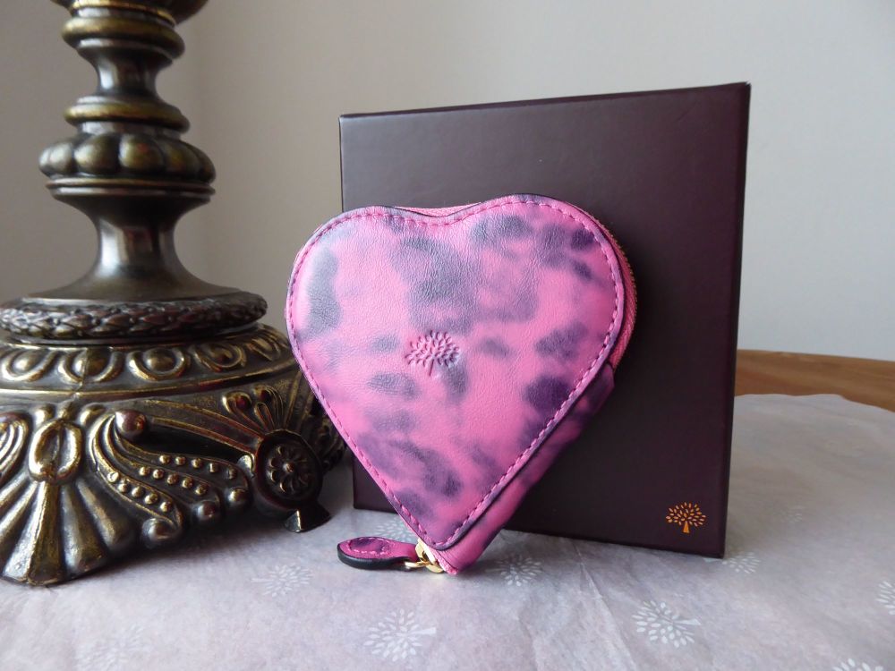 Mulberry Heart Coin Purse in Peony Pink Smudged Leopard Printed Leather - SOLD