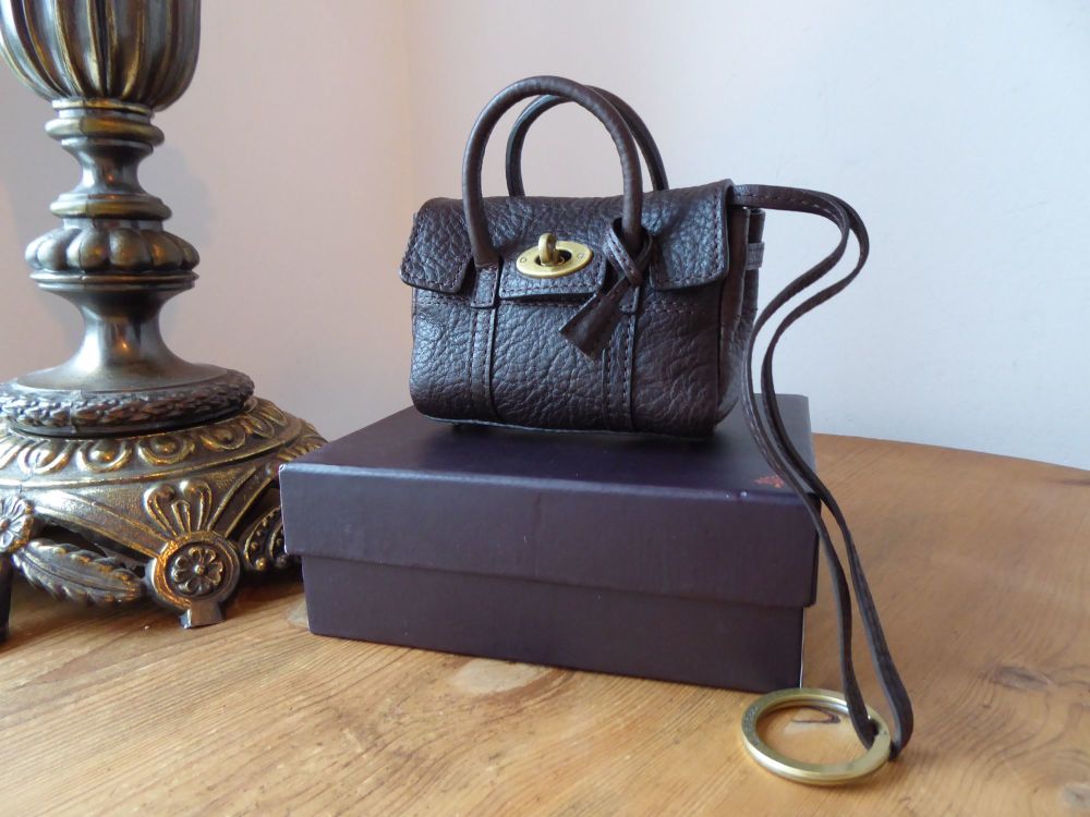 Mulberry Mini Shrunken Bayswater Bag Charm Key Pouch in Chocolate Natural Leather - SOLD