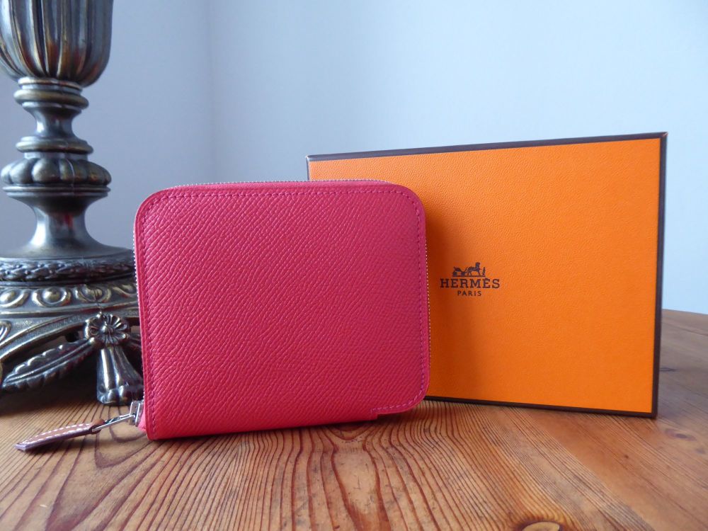 Hermès Silk'in Compact Zip Around Purse Wallet in Bougainvillea Epsom with Electric Blue Sangles - SOLD