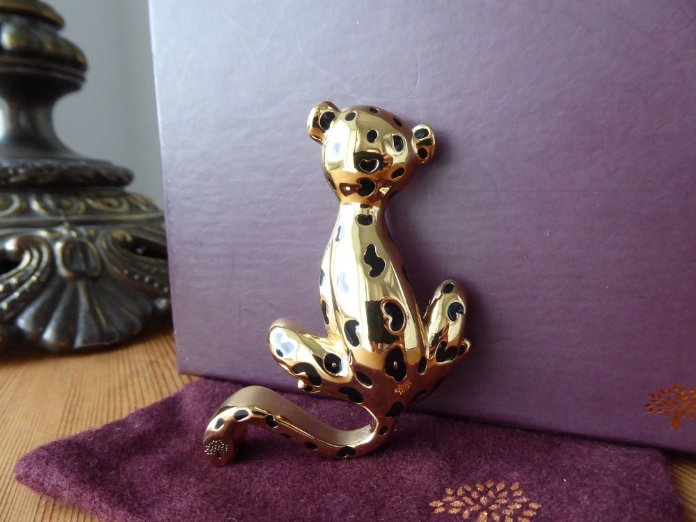 Mulberry Leopard Large Pin Lapel Brooch in Shiny Pale Gold 