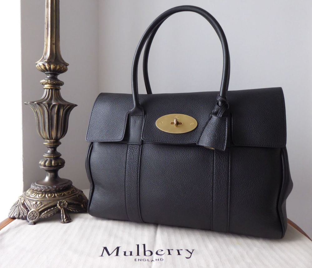 Mulberry Classic Bayswater in Black Small Classic Grain with Golden Brass H