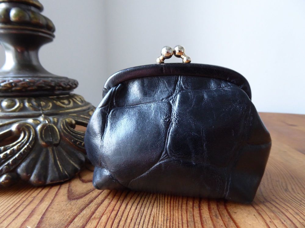 Mulberry Vintage Framed Kiss Lock Coin Purse in Black Congo Leather