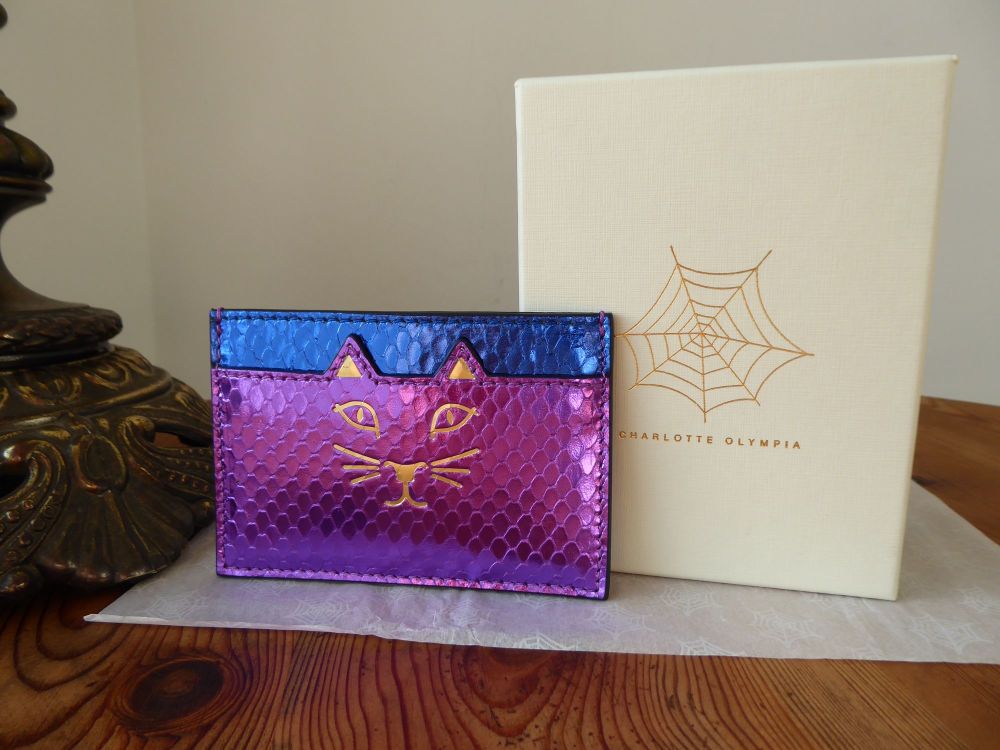 Charlotte Olympia Feline Kitty Card Slip Holder Case in Metallic Snake Printed Calfskin - SOLD