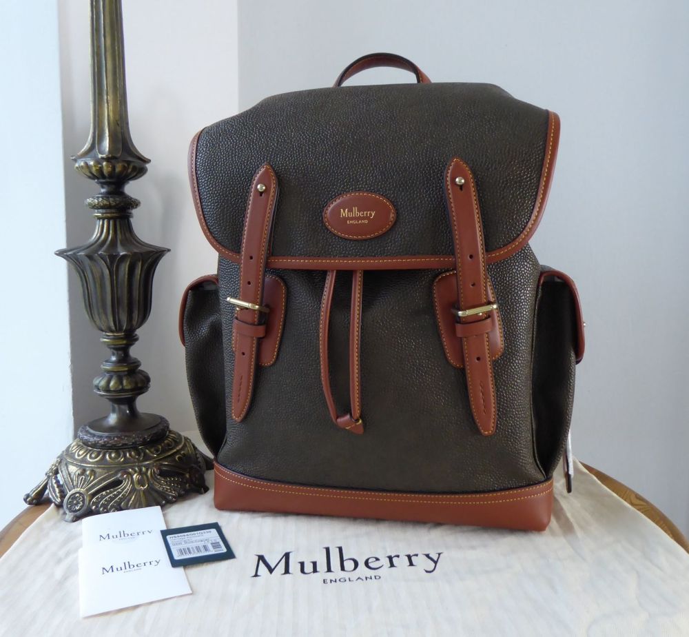 Mulberry Heritage Backpack in Mole Scotchgrain & Cognac Leather - New*