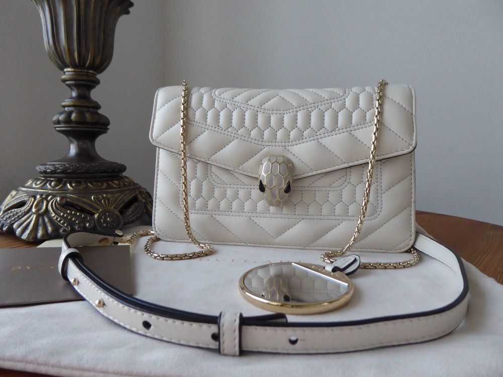 Bvlgari Serpenti Forever Limited Edition Wallet on Chain in Ivory Quilted Scaglie Calfskin 
