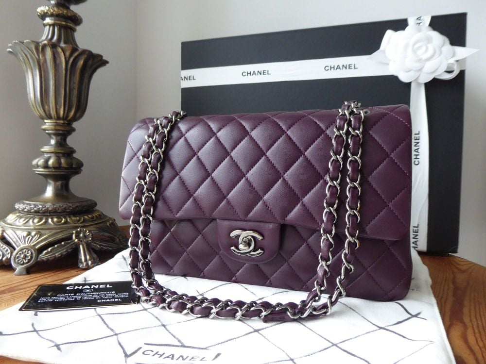 Chanel Timeless Classic Medium 2.55 Double Flap in Oxblood Purple Lambskin with Dark Silver Hardware