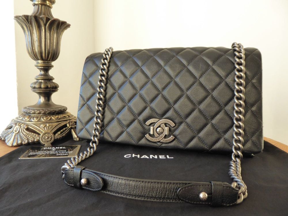 Chanel City Rock Jumbo Flap Bag in Black Quilted Goatskin