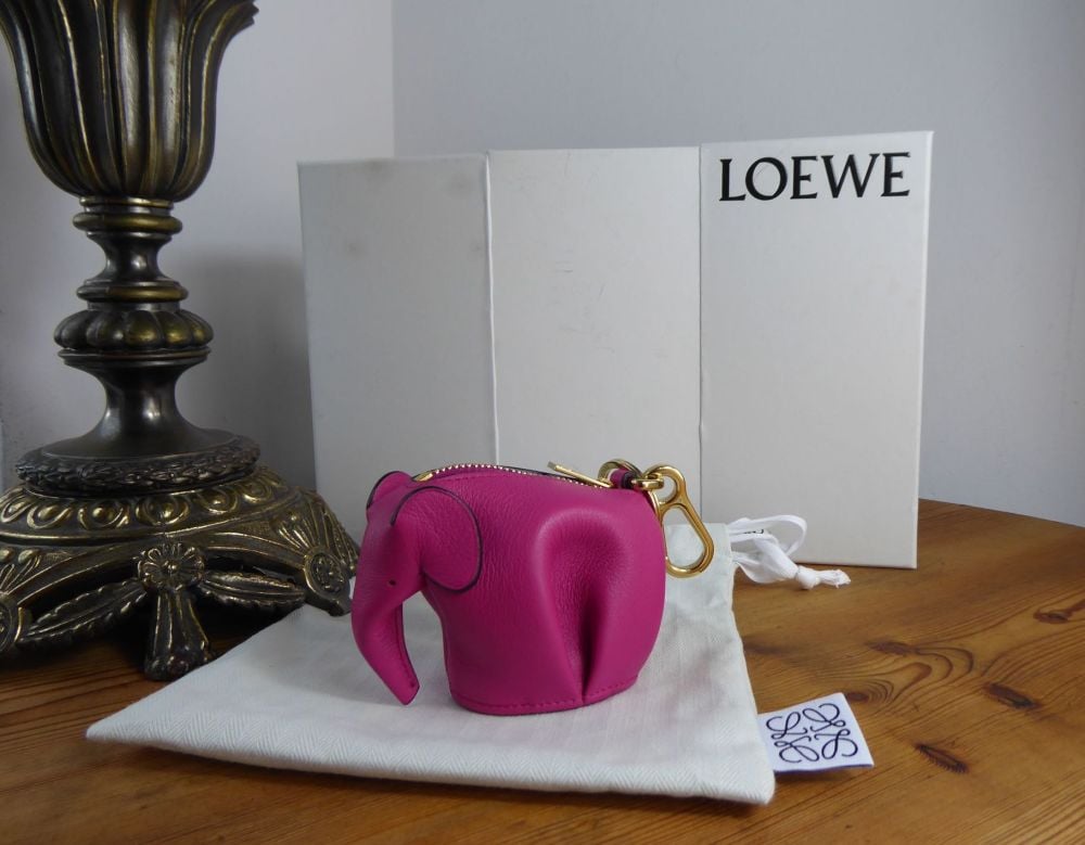 LOEWE Elephant Charm Zip Coin Purse in Bright Pink Classic Calfskin - SOLD